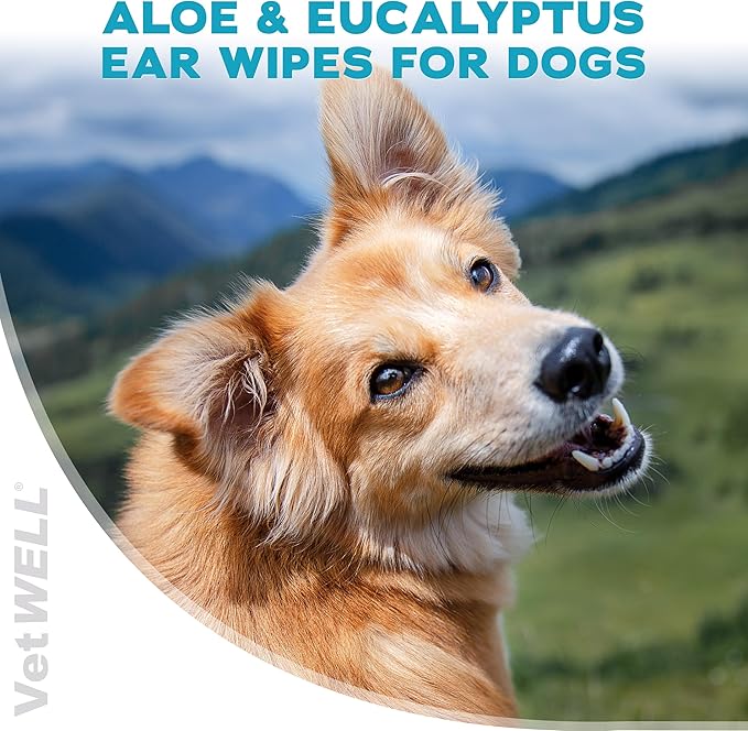 EarWELL by VetWELL Dog Ear Wipes - Otic Cleaning Wipes for Infections and Controlling Ear Odor in Pets - 100 Count-PawvioPets