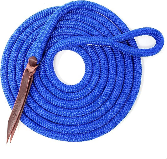Double Braid Polyester Yacht Horse Lead Rope with Loop 12ft. or 14ft. Lengths (Ultra Marine, 14 ft. No Snap)-PawvioPets