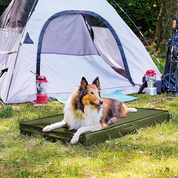 FurHaven Cooling Dog Bed – XL Foam Mattress for Joint Pain Relief, Waterproof Liner, Removable Washable Cover, Durable for Outdoor Use, Deluxe Grid Indoor/Outdoor Bed – Green, Jumbo-PawvioPets