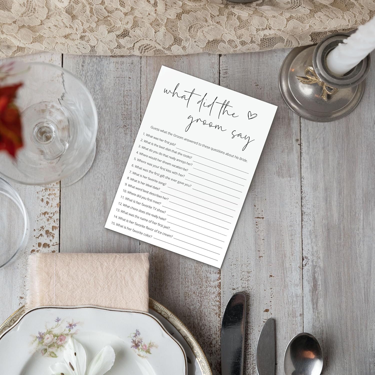 Bridal Shower Games, What Did The Groom Say, 25Pcs Minimalist White Double-Sided Bridal Game Cards, Wedding Shower Games for Guests, Engagement Bachelorette Party Supplies - A14