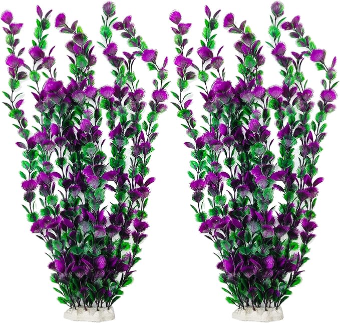 20.47 Inch Tall Aquarium Plants – Large Lifelike Artificial Fish Tank Decorations, 2 Pcs Fish Tank Plants Plastic，Durable & Safe for Freshwater/Saltwater Aquariums (Purple (Style C))-PawvioPets