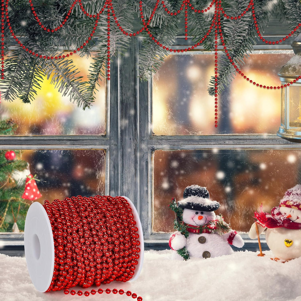 100 Feet Christmas Tree Decorations, Christmas Red Hanging Beads Garland Chain, Beads Strands Chain Trim Garland Decoration for Home Mantle Fireplace Wreath Xmas Tree Decor Supplies