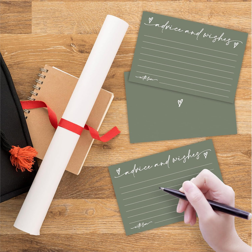 30 Advice & Wishes Cards - Olive Green - Double Sided Fill-In Advice Cards For Bridal, Wedding, Graduate Party, Mr & Mrs, Retirement, Baby Shower, Party Favor & Supplies - B03