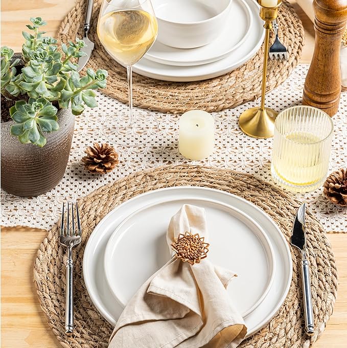 GBHOME Ceramic Dinnerware Sets for 4, 12 Pieces Stoneware Plates and Bowls Sets, Reactive Glaze Dishes -Scratch Resistant, Dishwasher&Microwave Safe-Star White-PawvioPets