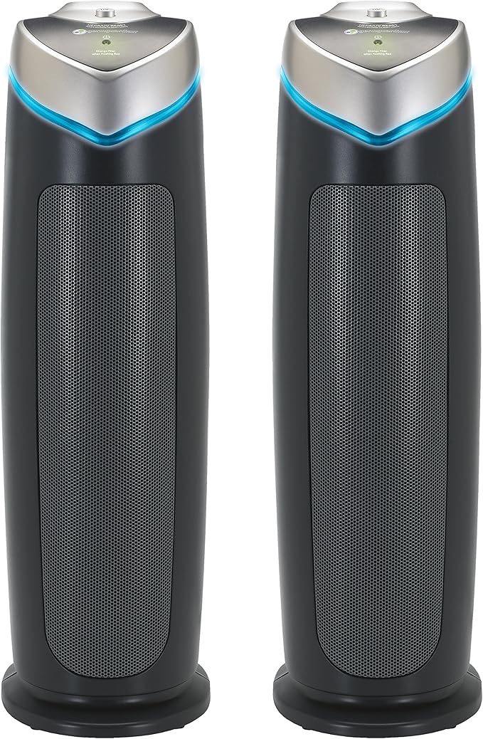 GermGuardian Air Purifier for Home with HEPA Pure Filter, for Wildfire Smoke, Pet Dander, Pollen, Odors, Large Rooms Up To 743 Sq. Ft., Removes 99.97% Pollutants, UV-C, 2-Pack, 22", AC48252PK, Gray-PawvioPets