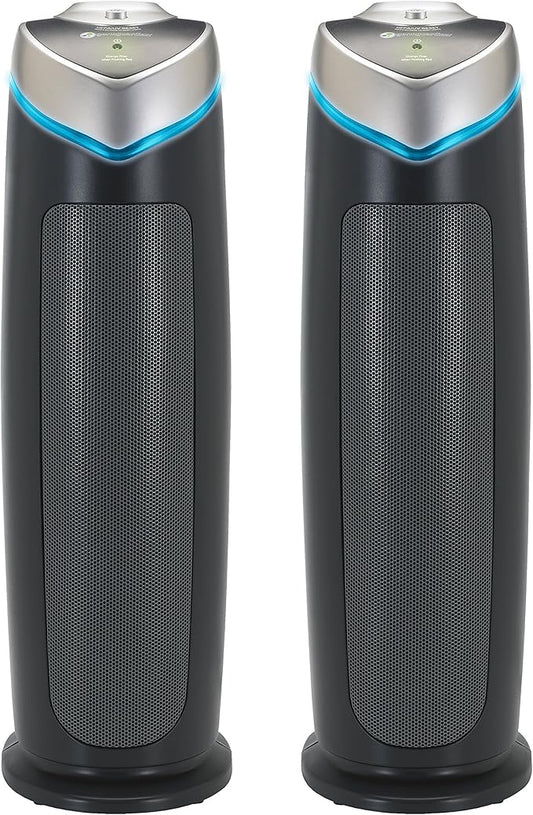 GermGuardian Air Purifier for Home with HEPA Pure Filter, for Wildfire Smoke, Pet Dander, Pollen, Odors, Large Rooms Up To 743 Sq. Ft., Removes 99.97% Pollutants, UV-C, 2-Pack, 22", AC48252PK, Gray-PawvioPets