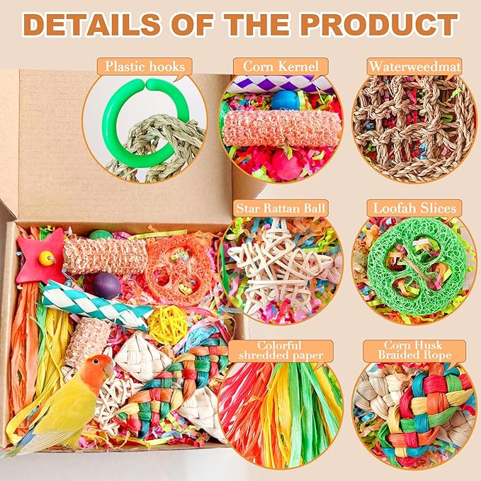 Bird Toys For Cockatiels, Tyotrbs Bird Toys For Conures Parakeet Toy BirdsToy For Parrots Birds Foraging Toy ParrotToys BirdCage Accessories Lovebird Cage Accessories for Small Birds-PawvioPets