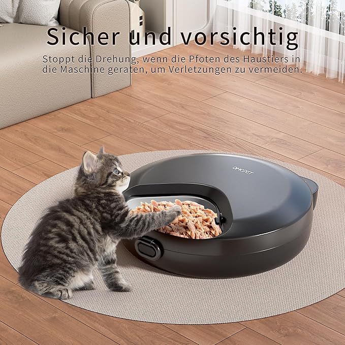 Automatic Cat Feeder Wet Food, Whisker-Friendly Automatic Cat Food Dispenser True 4-Meal Design with Locking Lid, Smart Timer Feeder for Wet Cat/Dog ，2-Ice Packs, Easy to Clean (Black)-PawvioPets