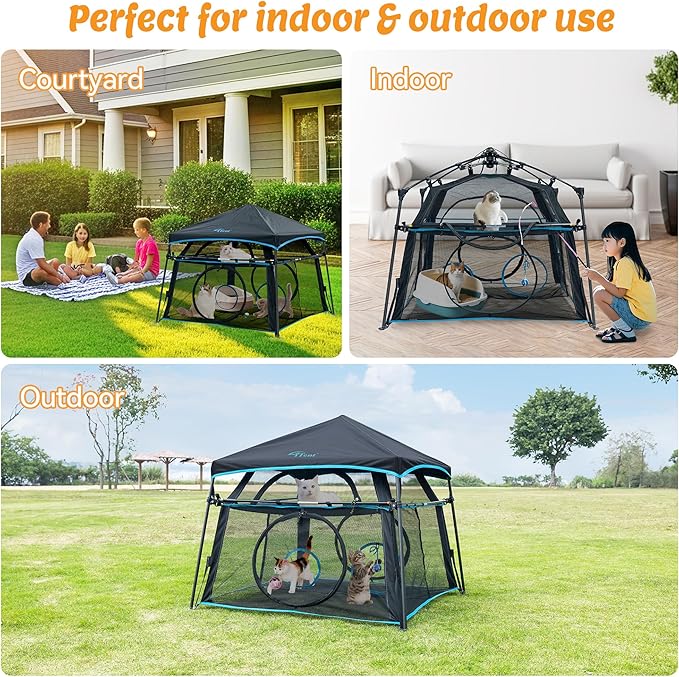 Cat Enclosure and Cat Tower Tent with Two Styles of canopiesfor Indoor and Outdoor,X-Large Outdoor Catio, Cat Tent,Portable and Foldable,Two Doors Design can Assemble More Shapes (Patented)-PawvioPets
