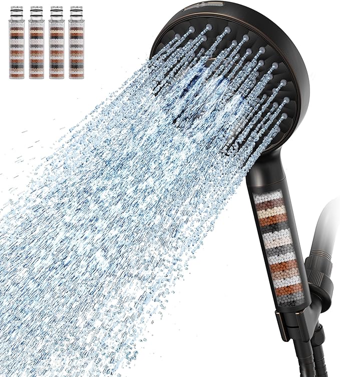 Filtered Shower Head with Handheld, High Pressure 9 Spray Mode ORB Showerhead with 4 Filters, Detachable Shower Head, Water Softener Filters Beads for Hard Water - Remove Chlorine-PawvioPets