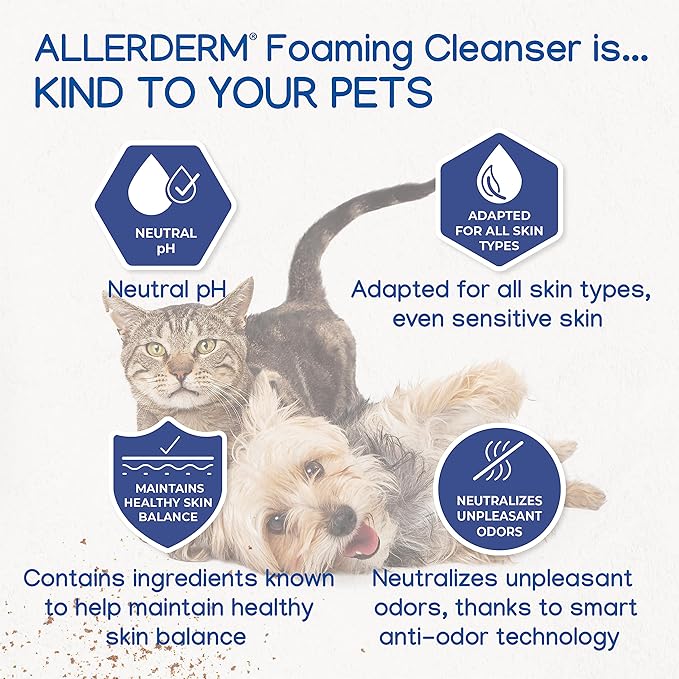 ALLERDERM Foaming Cleanser- Rinse-Free Waterless Micellar Foam for Dogs and Cats with Sensitive Skin by Virbac-PawvioPets