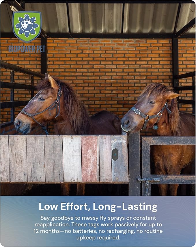 BioPower Natural Fly & Tick Repellent for Horses - Horse Shield and Stall Tags with 1-Year Bioresonance Protection – Chemical-Free, Waterproof Carbon Tag Clips to Halter – Holistic & Safe Pest Defense-PawvioPets