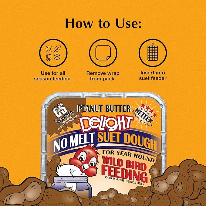 C&S Peanut Butter Delight No Melt Suet Dough, Suet Cakes for Wild Birds, 11.75 Ounces, Pack of 8-PawvioPets