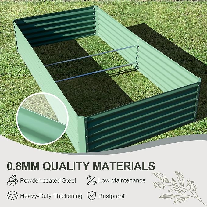 Domi Raised Garden Beds Outdoor, 8x4x1.5Ft Thickening Tall Metal Rectangular Deep Root Box Planter for Vegetables, Flowers, Herbs, and Succulents 1.5" Deep w/ 342 Gallon Capacity - Green-PawvioPets