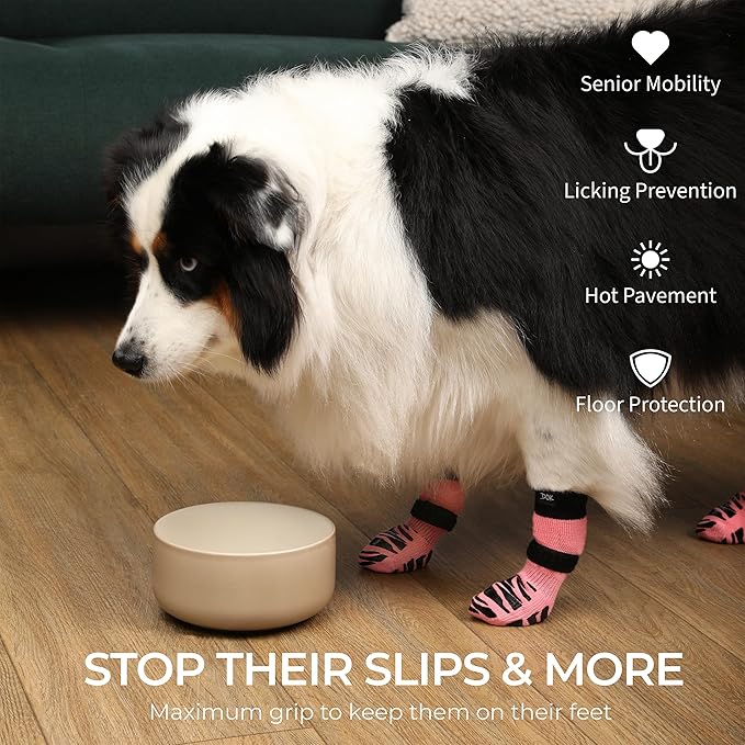 DOK TigerToes Premium Non-Slip Dog Socks for Hardwood Floors - Extra-Thick Grip That Works Even When Twisted - Prevents Licking, Slipping, and Great for Dog Paw Protection (XXS, Sassy Pink)-PawvioPets