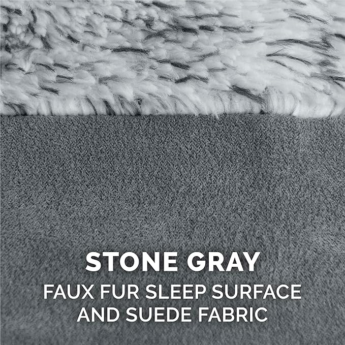 Furhaven Cooling Gel Dog Bed for Large Dogs w/ Removable Bolsters & Washable Cover, For Dogs Up to 125 lbs - Two-Tone Plush Faux Fur & Suede L Shaped Chaise - Stone Gray, Jumbo Plus/XXL-PawvioPets