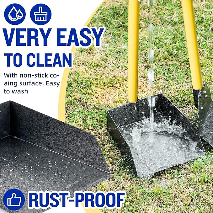 Dog Pooper Scooper,Tray and Spade Set Poop Scooper for Dogs, Adjustable Long Handle Metal Pooper Scooper with Bin for Pet Waste Removal, No Bending Clean Up for Medium and Large Dogs-PawvioPets