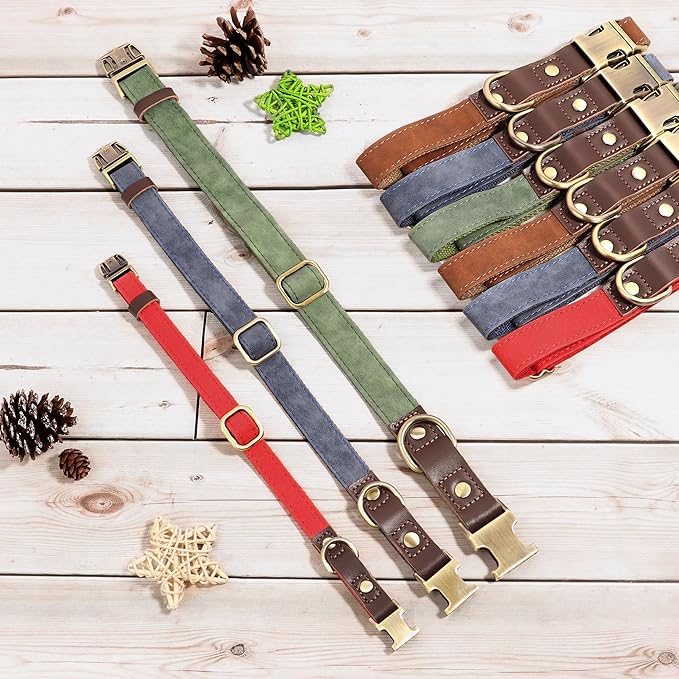 Didog Soft PU Leather Dog Collars for Small Dogs,Classic Adjustable Dog Collars with Quick Release Metal Buckle,Easy Clean and Comfortable with Nylon Lining,Olive Green,S Neck 10-15"-PawvioPets