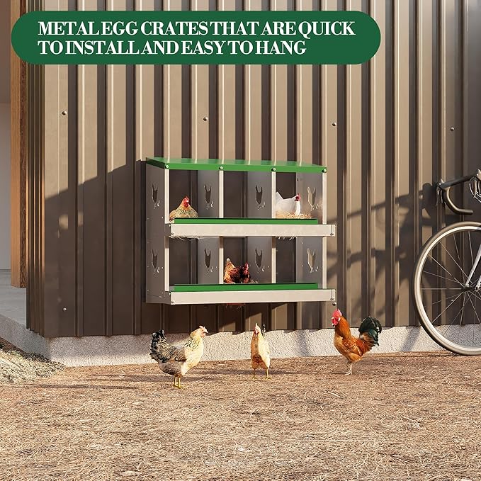 6 Hole Chicken Nesting Box with Roll Out Egg Tray, Rustproof & Ventilated Chicken Laying Boxes for Hens, Chickens, Ducks | Easy-Clean Poultry Coop Accessories-PawvioPets