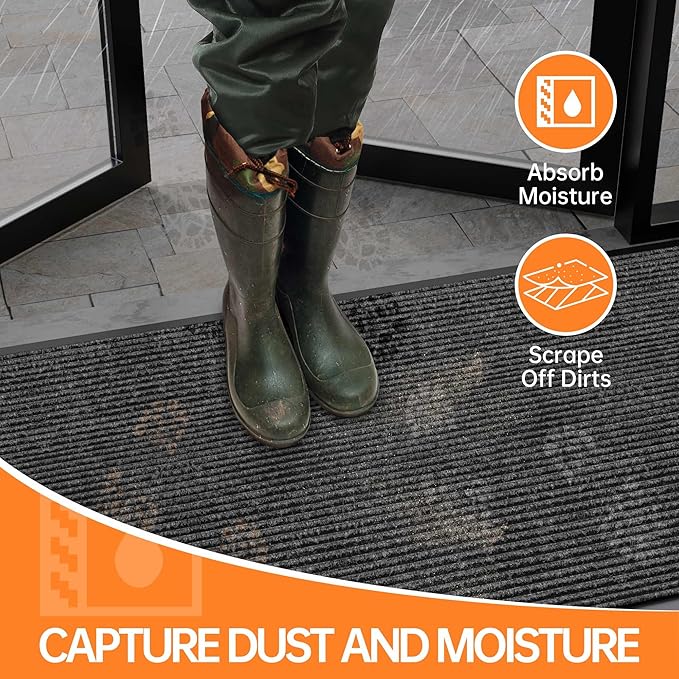 Front Door Mat, 4'x8' Indoor Outdoor Door Mat, Commercial Industrial Entrance Doormat, Heavy Duty Welcome Mat, Rubber Backing Non Slip Doormat for Entryway-PawvioPets