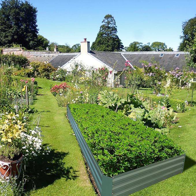 8x4x1ft Metal Raised Garden Bed Kit，Galvanized Garden Bed Box for Vegetables, Flowers, Herbs, and Succulents,240 Gallon Capacity - Green-PawvioPets