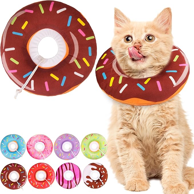 Cat Cone Collar Soft, Cute Cat Donut Collar After Surgery, Adjustable Kitten Recovery Cones to Stop Licking, Lightweight Neck Elizabethan Collars for Cats Kittens (Brown, Small)-PawvioPets