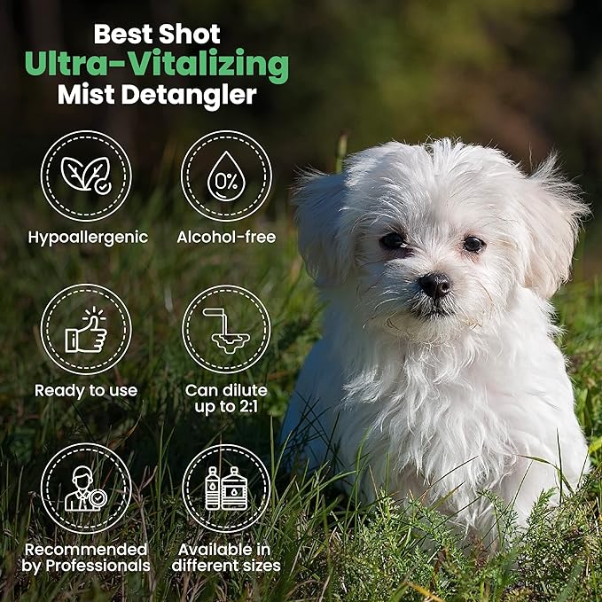 Best Shot Ultra-Vitalizing Mist Detangler and Conditioner with Pet Coat Release Technology, Moisturizing Conditioner for Dogs, Cats, and Horses, Hypoallergenic, 32 Oz.-PawvioPets