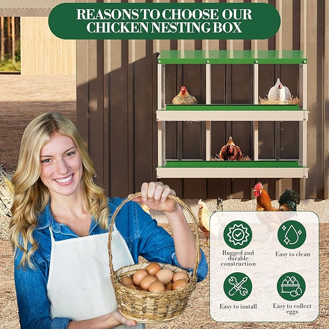 6 Hole Chicken Nesting Box with Roll Out Egg Tray, Rustproof & Ventilated Chicken Laying Boxes for Hens, Chickens, Ducks | Easy-Clean Poultry Coop Accessories-PawvioPets