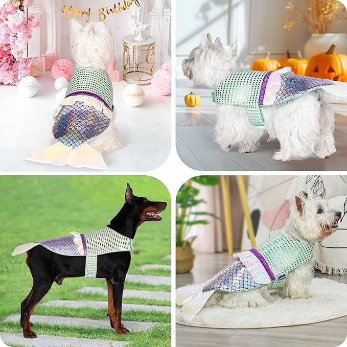 cyeollo Dog Halloween Costumes Mermaid Cosplay Holiday Birthday Party Dog Clothes Outfit Pet Costume for Medium Dogs, Size L-PawvioPets