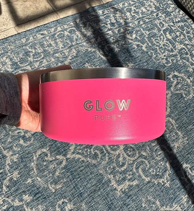 Bright Pink Dog Bowl for Small Dogs, 32 oz Non Slip Stainless Steel Pet Bowl, Vacuum Insulated Pet Bowl That Keeps Water Cool (32 oz, Bright Pink)-PawvioPets