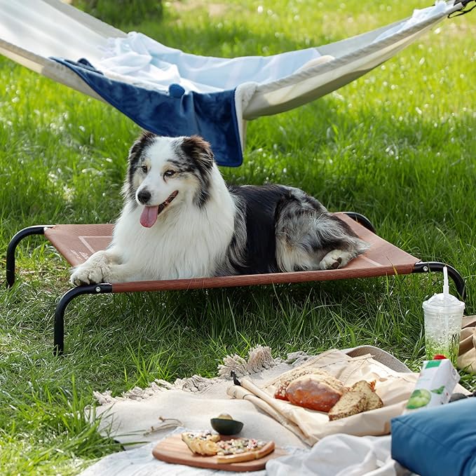 Bedsure Outdoor Elevated XL Dog Bed, Portable Indoor & Outdoor Cooling Raised Cot Pet Hammock Bed with Skid-Resistant Feet, Frame with Breathable Mesh, Terracotta, 54 inches-PawvioPets