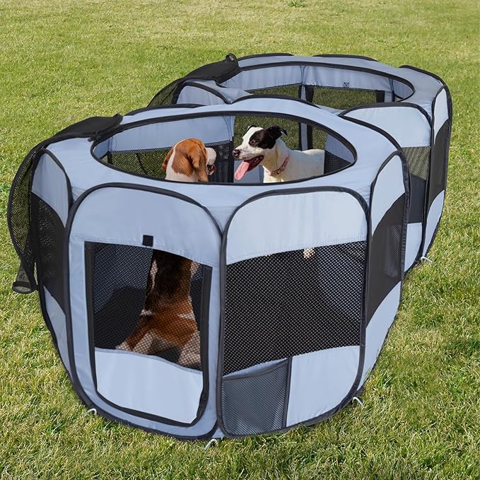 2-in-1 Dog Playpen, Pop Up Cat Puppy Pet Playpen, Indoor Outdoor Cats Enclosed, Cat Tent Crate Cage Kennel, Portable Playpen for Kitten and Small Animals(No Divider, Unified Space)-PawvioPets