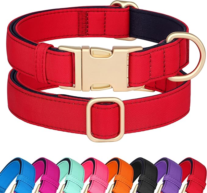 Didog Soft Padded Dog Collar for Large Dogs, Colorful and Durable Pet Collar with Quick Release Buckle, Light and Breathable for Daily Walking, Red, L-PawvioPets