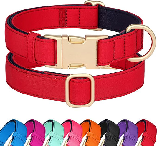 Didog Soft Padded Dog Collars for Medium Dogs, Colorful and Durable Dog Collar with Quick Release Buckle, Light and Breathable for Daily Walking, Red, M-PawvioPets
