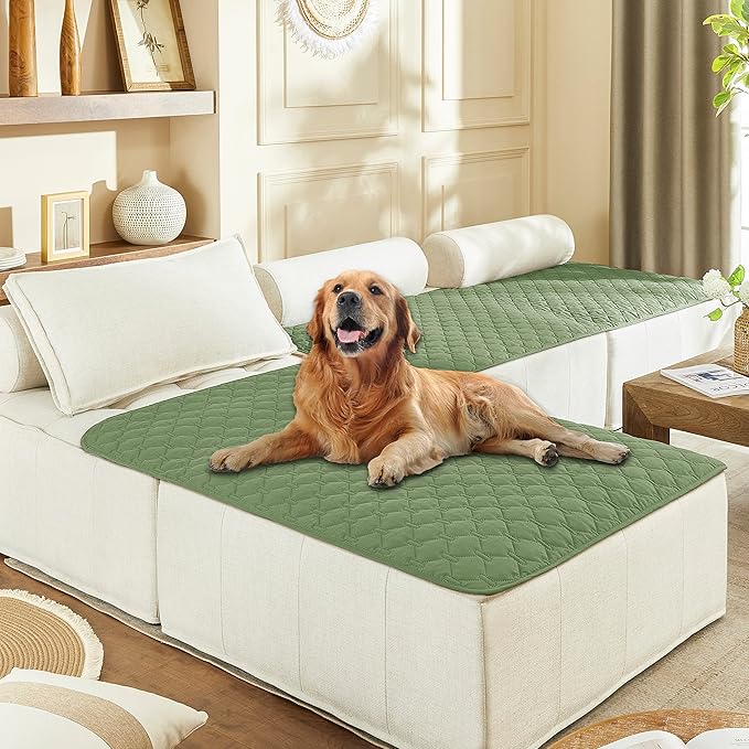 gogobunny 100% Double-Sided Waterproof Dog Bed Cover Pet Blanket Sofa Couch Furniture Protector for Puppy Large Dog Cat, Reversible (40x50 Inch (Pack of 1), Dark Green/Light Green)-PawvioPets