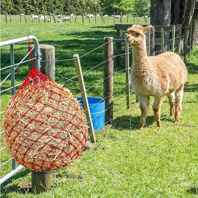 Fabbay 4 Pcs Slow Feed Hay Net Feeder Hay Bag for Horses Slow Feeder 40 Inch Length with 2 Inch Holes Hanging Horse Feed Net for Goat Cattle Equine Stalls Barn Supplies(Red)-PawvioPets