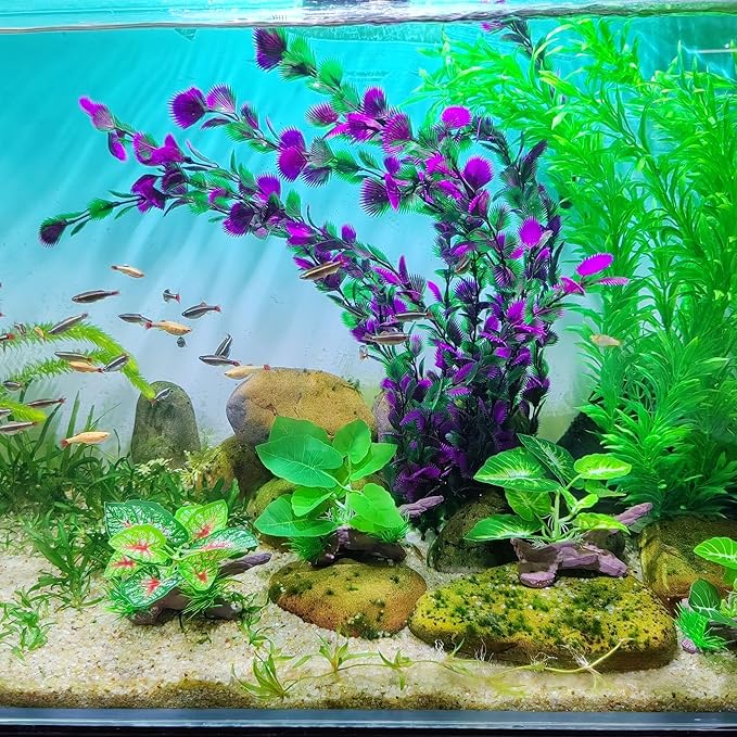 20.47 Inch Tall Aquarium Plants – Large Lifelike Artificial Fish Tank Decorations, 2 Pcs Fish Tank Plants Plastic，Durable & Safe for Freshwater/Saltwater Aquariums (Purple (Style C))-PawvioPets