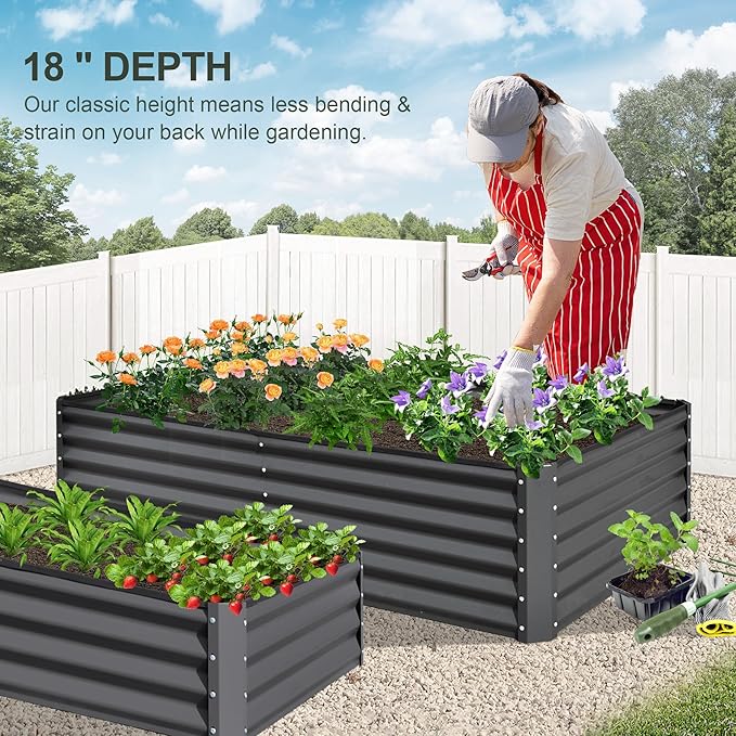 Domi Raised Garden Beds Outdoor, 8x4x1.5Ft Thickening Tall Metal Rectangular Deep Root Box Planter for Vegetables, Flowers, Herbs, and Succulents 1.5" Deep w/ 342 Gallon Capacity - Dark Gray-PawvioPets