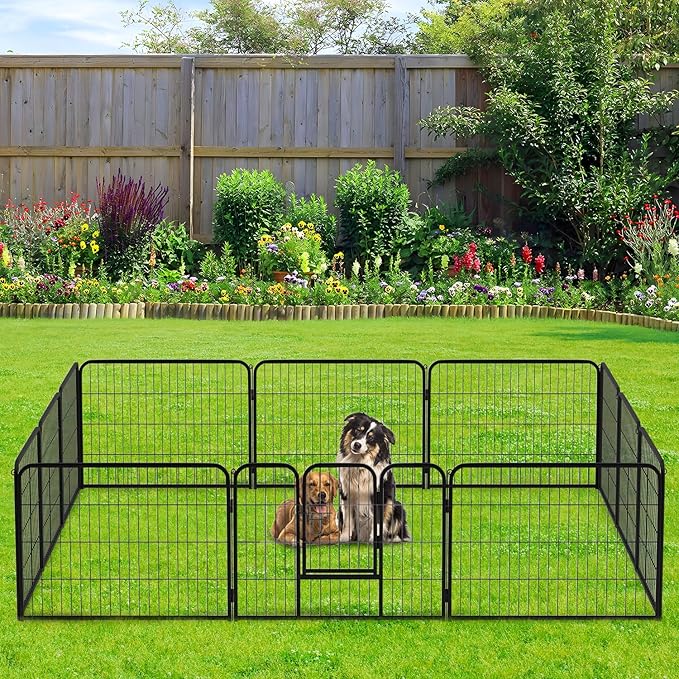 BestPet Dog Playpen Indoor 32 inch 12 Panels Metal Dog Pen Pet Dog Fence Outdoor Exercise Pen with Doors,Pet Puppy Playpen for RV Camping Yard, Black-PawvioPets