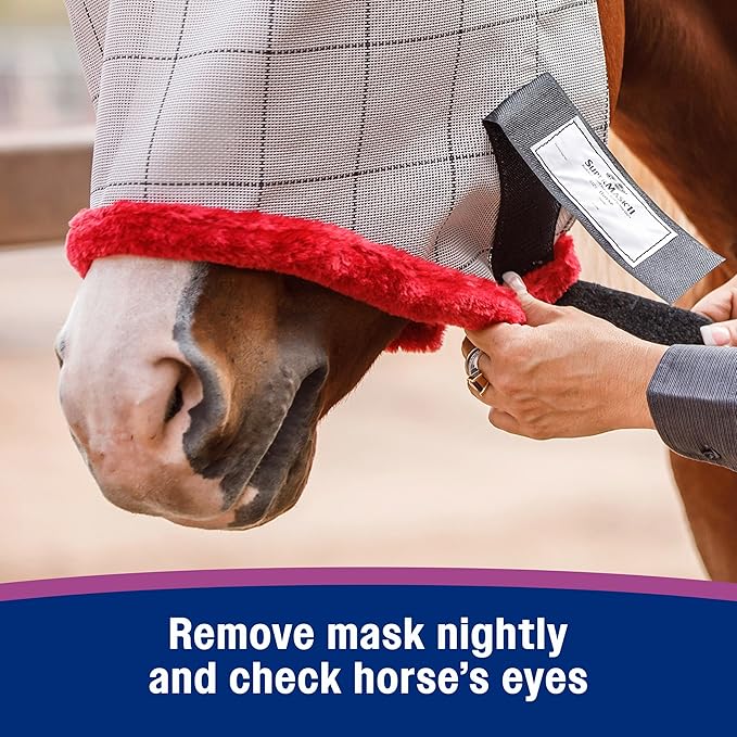 Farnam SuperMask II horse fly mask without ears, extended coverage, protects eyes from insects and debris, adjustable throat latch, Yearling size-PawvioPets