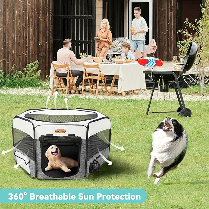 Dog Playpen, Portable Pet Play Pen Foldable Carrying Case, Puppy Pens Outsid for Small Cat Indoor/Outdoor, Removable Mesh Shade Cover-PawvioPets