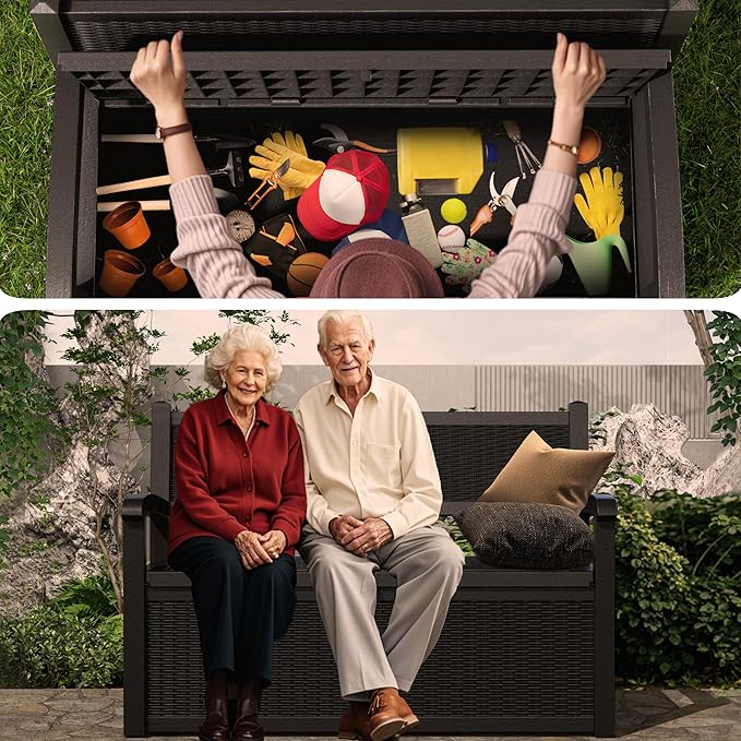 80 Gallon Storage Bench Waterproof and Lockable,Deck Box Outdoor Storage Furniture for Patio,Garden,and Porch – Perfect for Storing Garden Tools and Cushions(Black)-PawvioPets