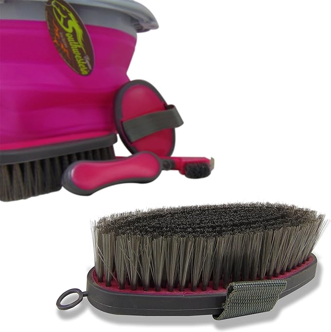 Collapsible Grooming Kit 10 Liter Bucket and 5 Grooming Tools by Southwestern Equine (Pink)-PawvioPets