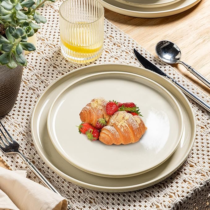 GBHOME Ceramic Dinnerware Sets for 4, 12 Pieces Stoneware Plates and Bowls Sets, Scratch Resistant Dishes, Dishwasher & Microwave Safe, Reactive Glaze-Vanilla color-PawvioPets