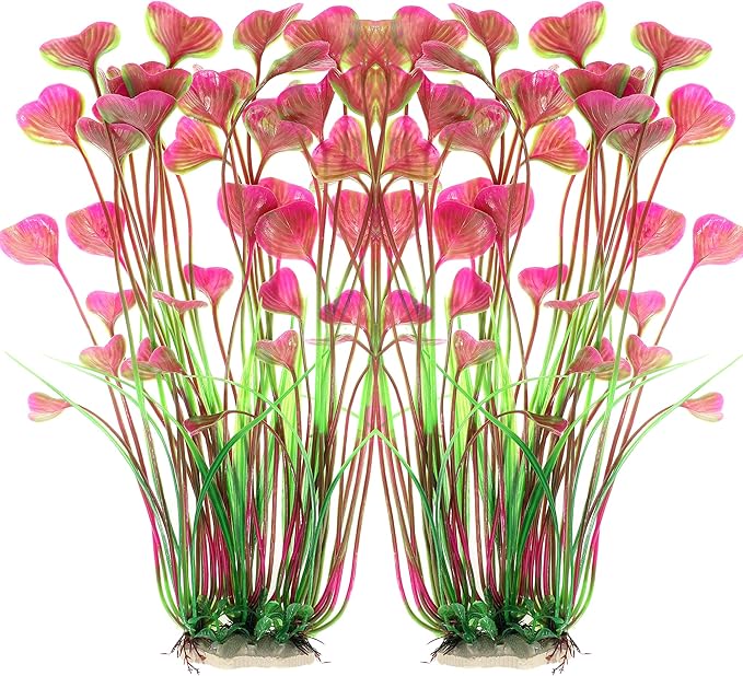 ALEGI Fish Tank Decorations Plastic Plants Large,Aquarium Artificial Plants Decoration Ornament Safe for All Fish-16 inch 2Pcs (Red 2 Pcs)-PawvioPets