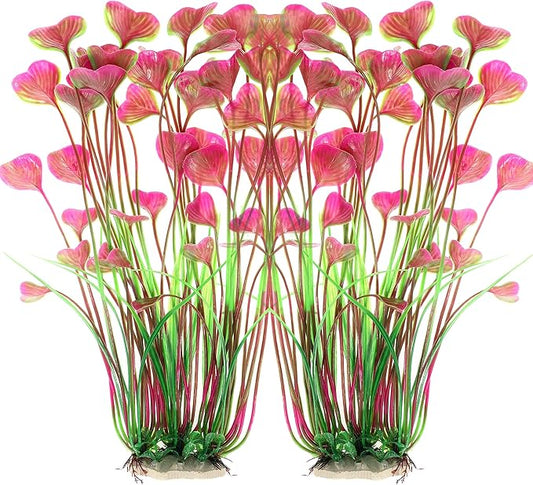 ALEGI Fish Tank Decorations Plastic Plants Large,Aquarium Artificial Plants Decoration Ornament Safe for All Fish-16 inch 2Pcs (Red 2 Pcs)-PawvioPets