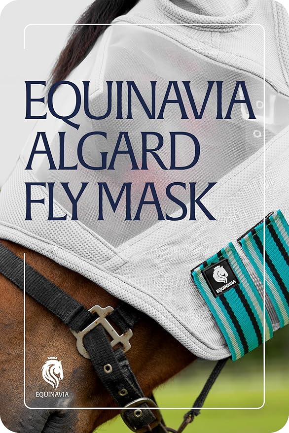 Equinavia Algard Soft Mesh Horse Fly Mask with Ear Protection and 45 UPF Rating | No Eye Irritation & UV Protection - Silver/Turquoise - Pony-PawvioPets