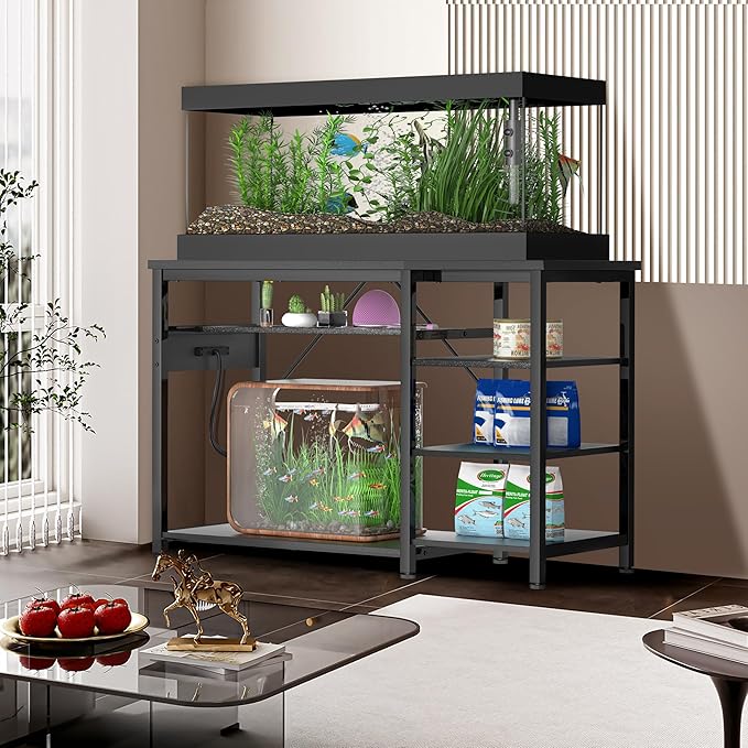 40-50 Gallon Fish Tank Stand: Heavy Duty Aquarium Stand with Power Outlets and Cabinet for Fish Tank Accessories Storage - Metal Frame, 1000LBS Capacity, Suitable for Fish & Reptile Terrariums-PawvioPets