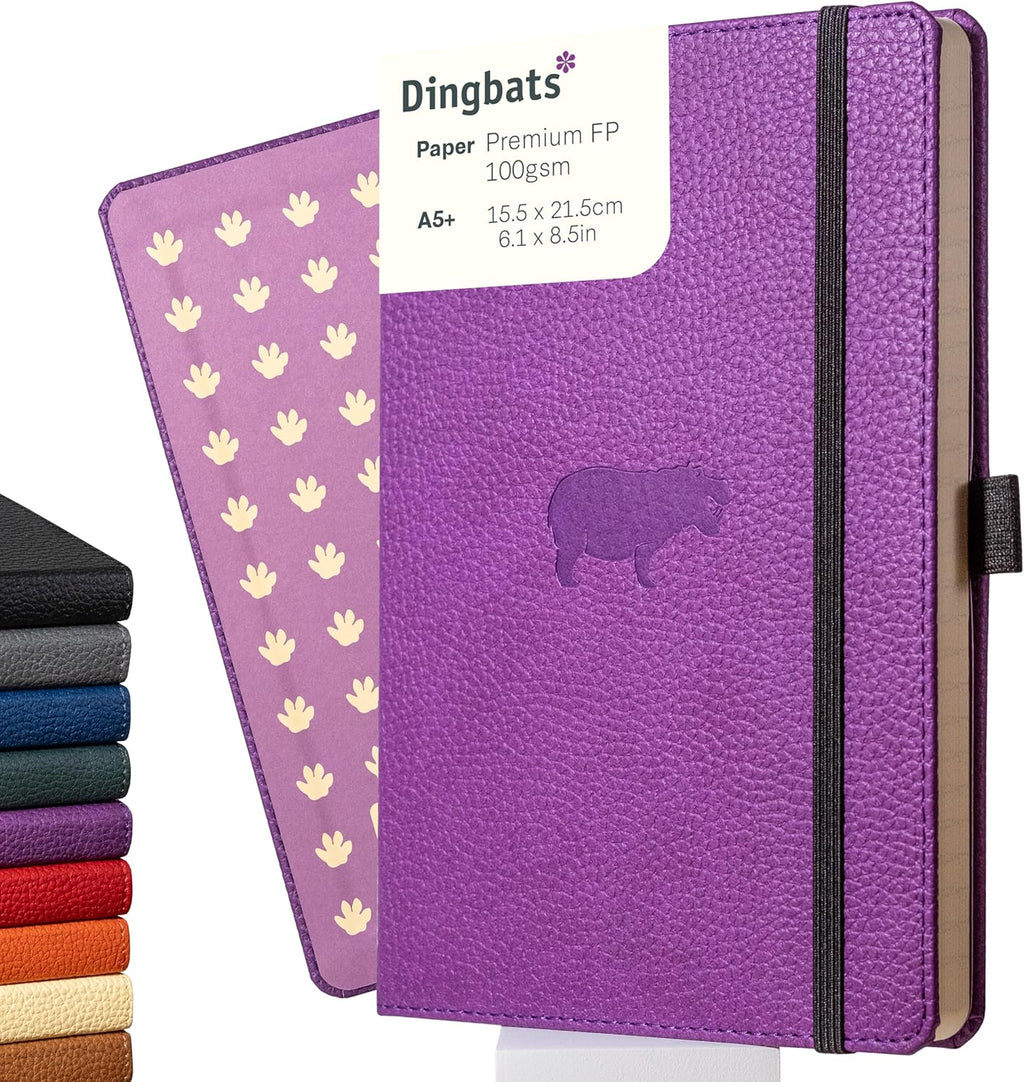 Dingbats* Wildlife Dotted Journal Notebook A5 - Vegan Leather Hard Cover, Ideal for Work, Travel - Pocket, Elastic
