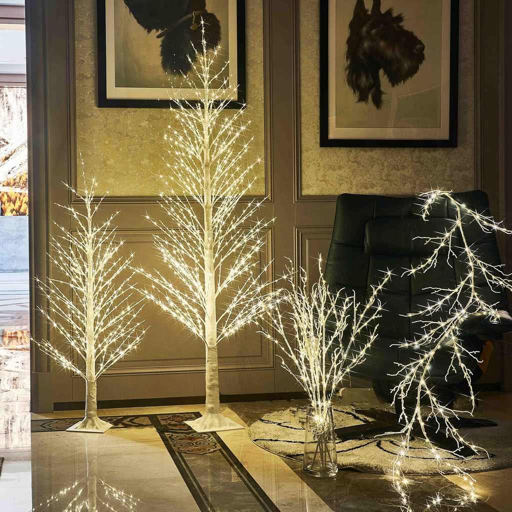 Hairui Lighted Birch Garland 6FT 120 LED Fairy Lights Plug in Pre-lit Twig Vine Lights for Christmas Fireplace Mantle Table Decoration Indoor Outdoor